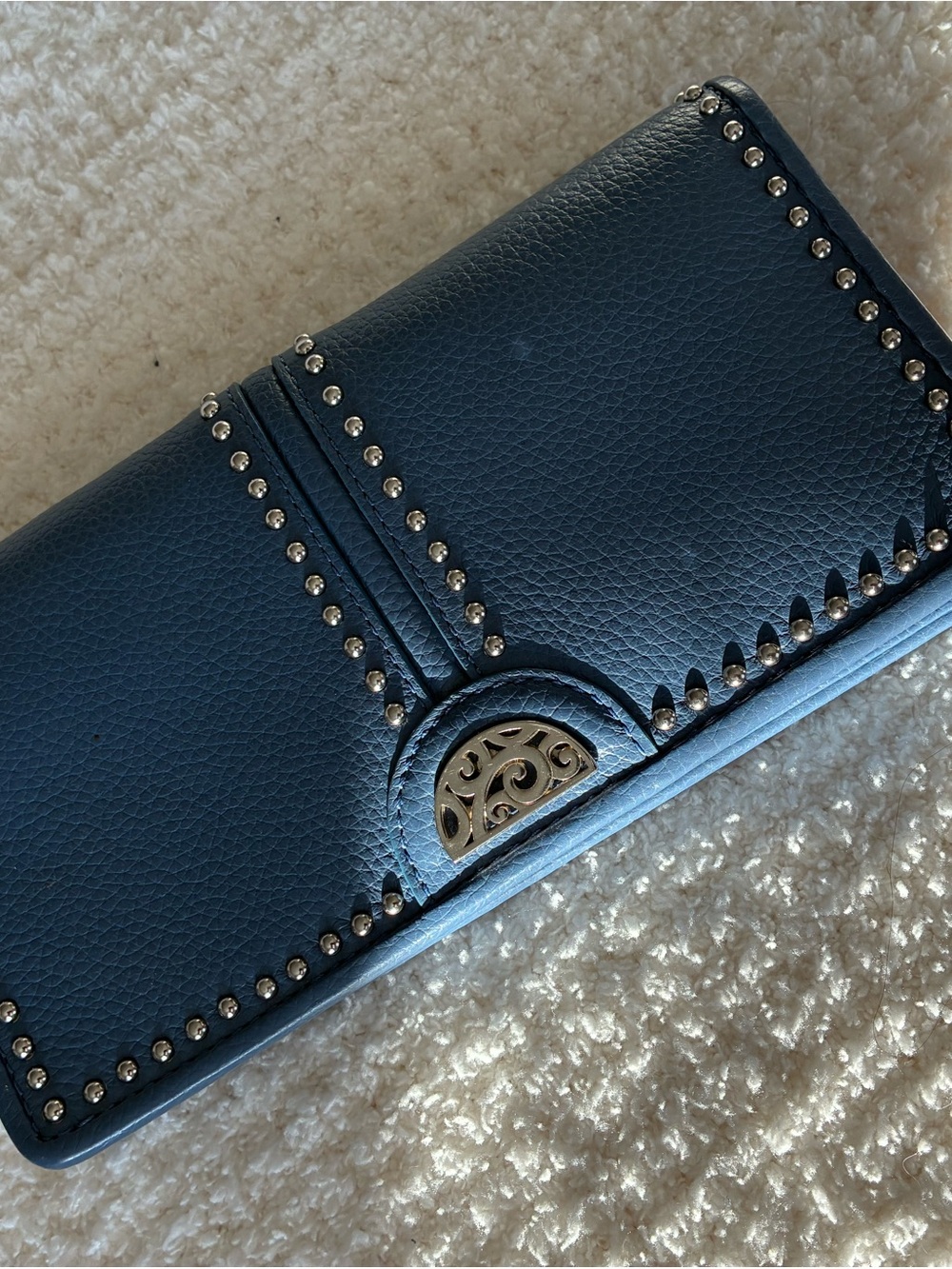 Brighton Leather Wallet Clutch in Dark Blue (comes with chain for crossbody)